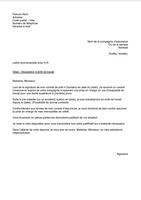 lettre type demande remboursement assurance de pret immobilier