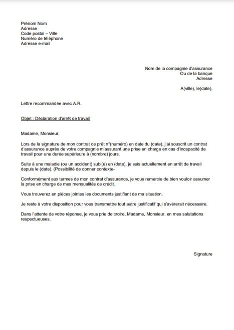 Lettre Type Remboursement Assurance De Pr t Immobilier Loi Lemoine